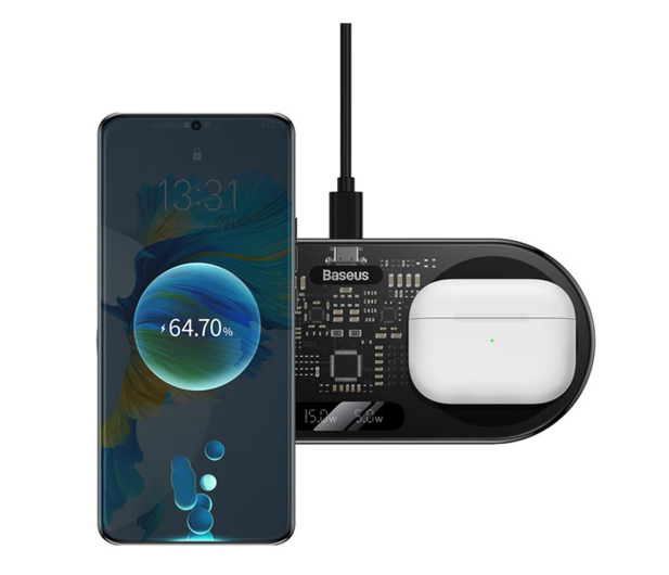 BASEUS Podwójna ładowarka bezprzewodowa Qi Digital LED Display 20W WXSX010101 - 1234379 - zdjęcie 6